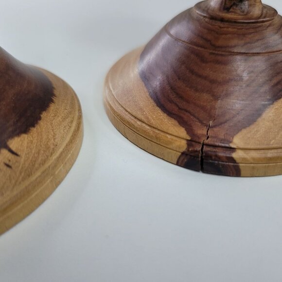 Wooden Candlestick Holders Tapered Solid Grain Two Tone Turned Pair Set 6.5 Inch - Picture 3 of 16